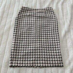 Boden Ivory/Pink/Green Windmill Tweed Clara Lined Pencil Skirt Womens 4R